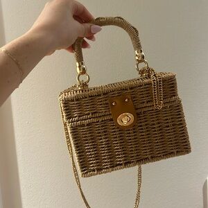 Mini box rattan bag with gold hardware